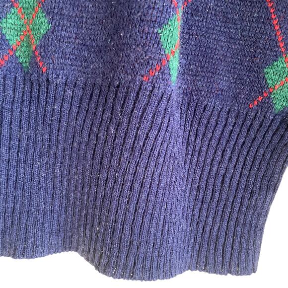 Vintage 90s City Streets Blue Green Argyle Knit Crew Neck Preppy Sweater Medium - Picture 11 of 14